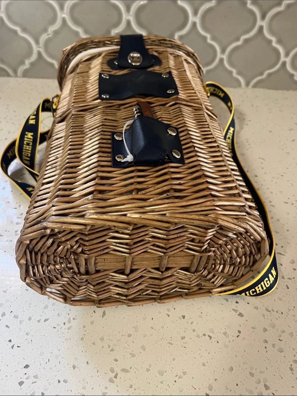 University of Michigan wicker wine basket new